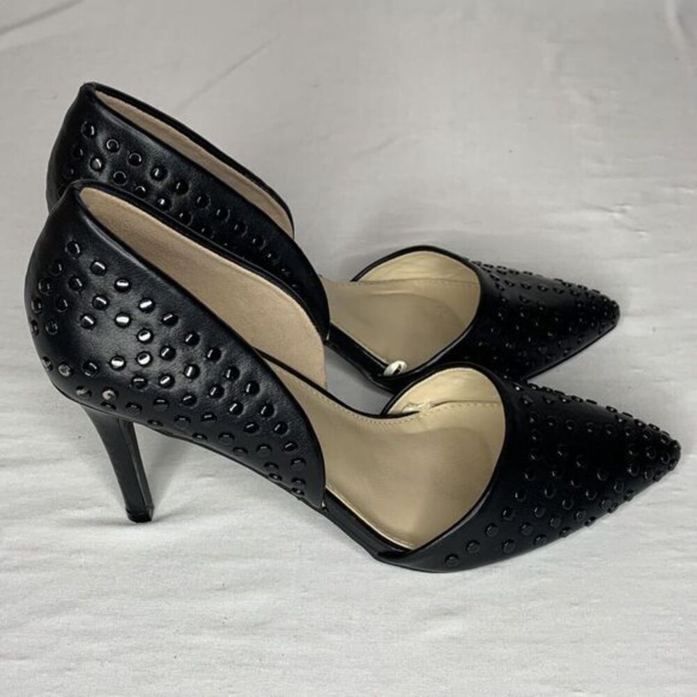 French Connection Black Studded Vegan Leather Heels Pumps Size 8.5‎